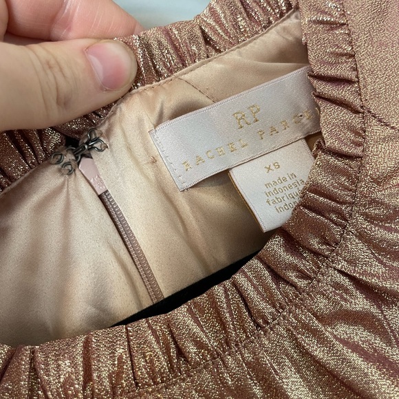 Rachel Parcell Ruffle Swing Dress in Metallic Rose Gold Size XS 2 Pink Shimmer - Picture 6 of 11